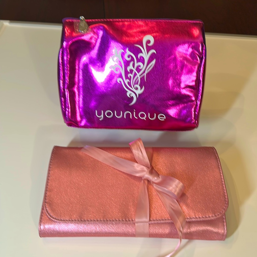 Makeup or Cosmetic Bag and Folding Makeup Brush Holder. 2 New Brushes Included.